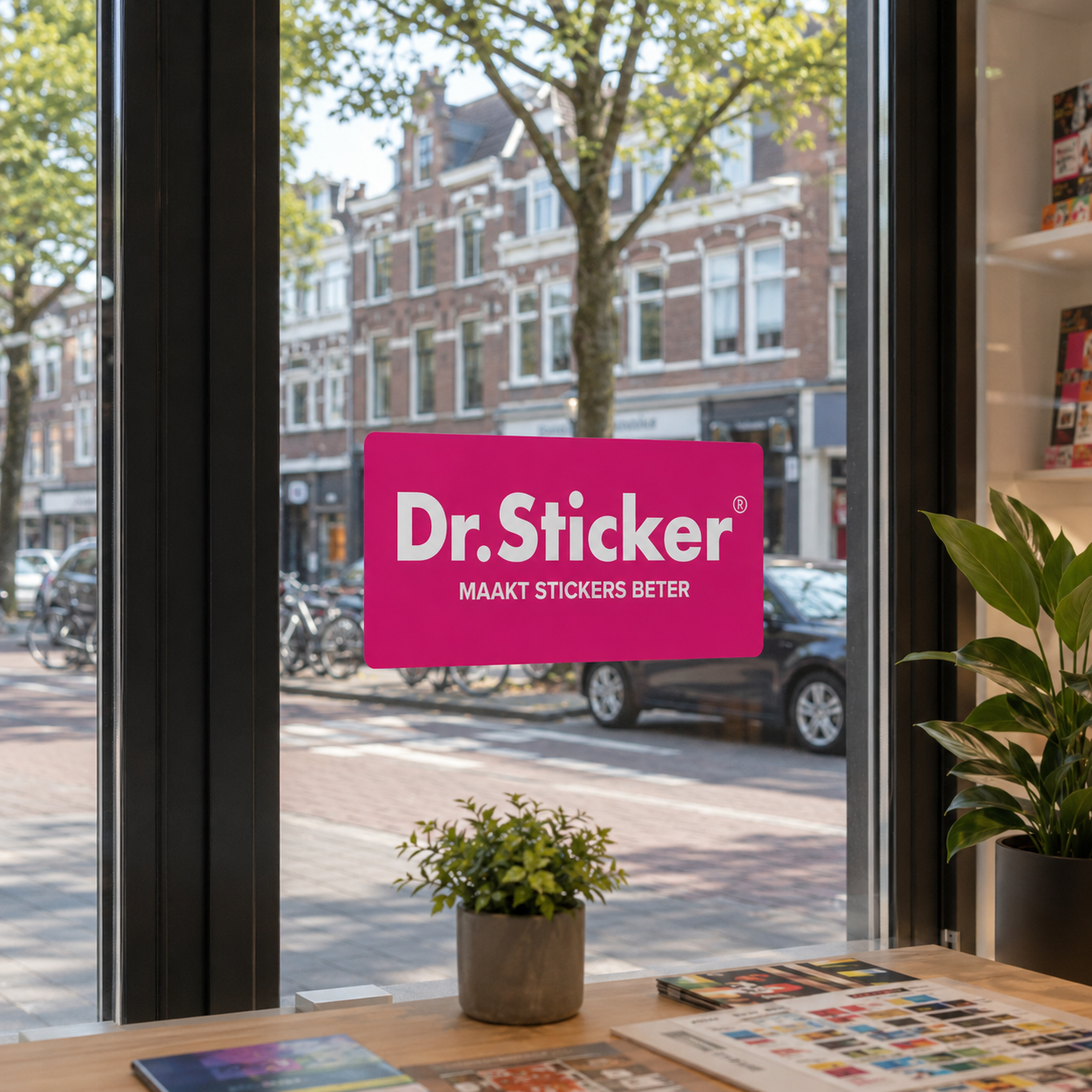 Window sticker on glass example