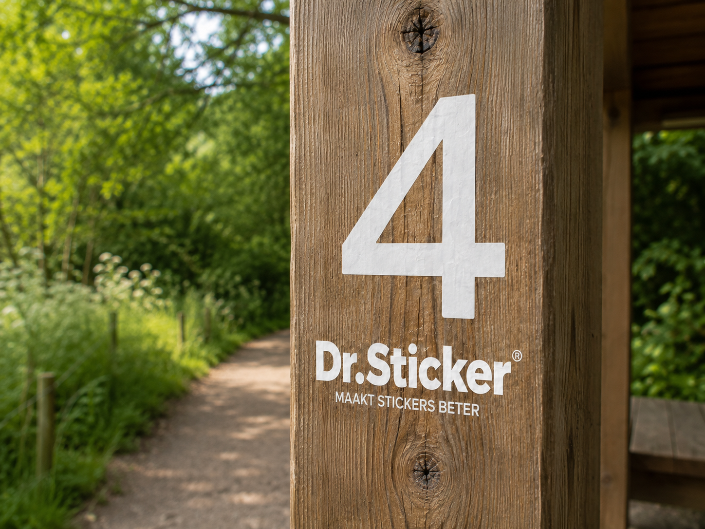 Logo sticker op een houten product