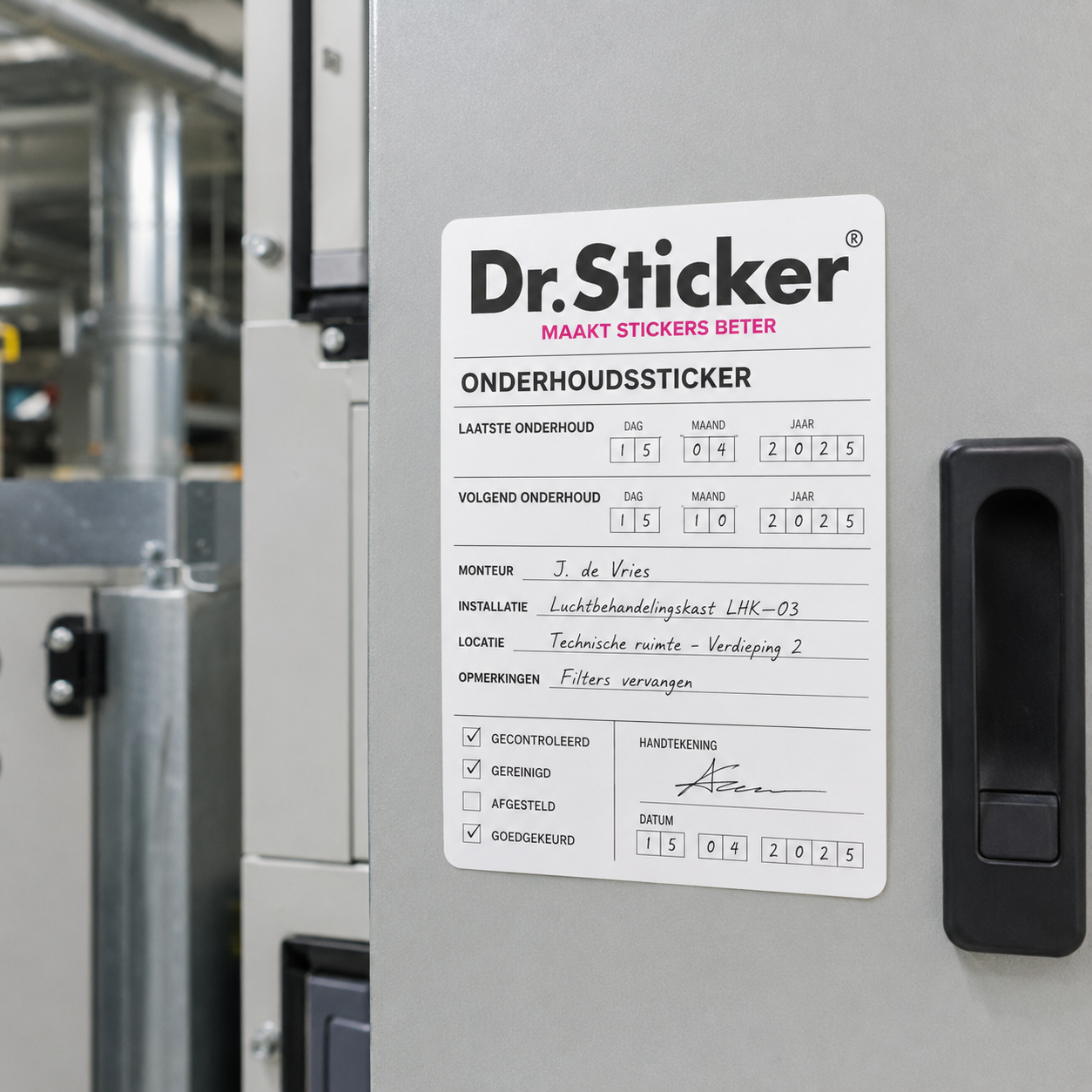 Onderhoudsstickers voorbeeld 2