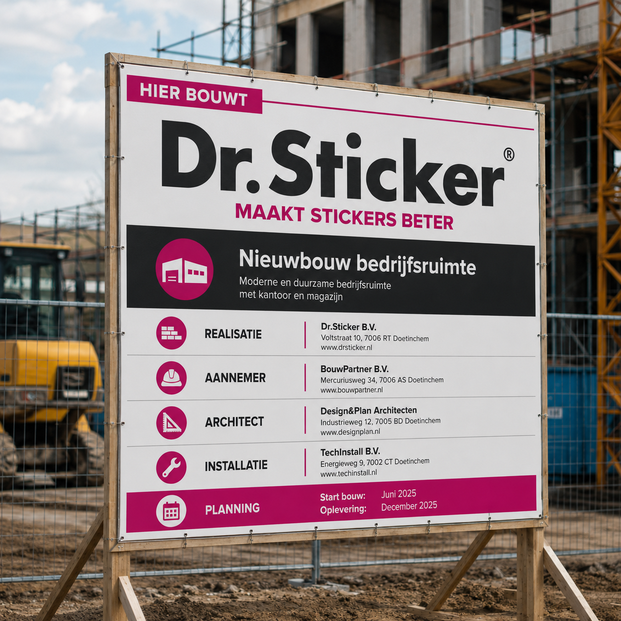 Reclamebord sticker op bouwplaats