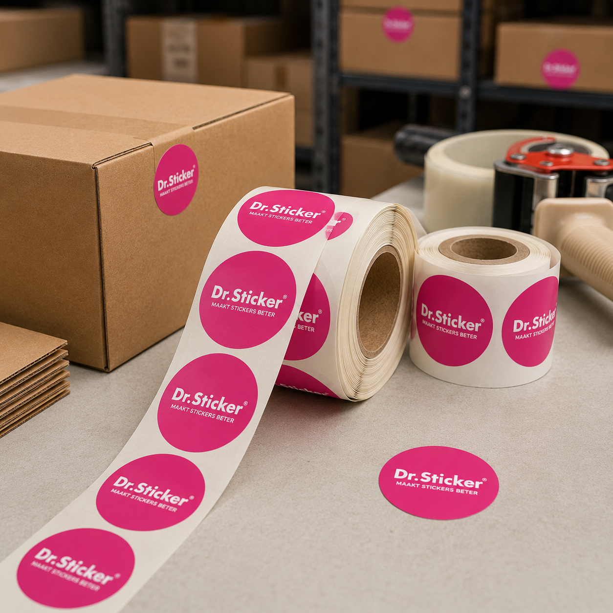 Voorbeeld van stickers voor dozen en zakjes